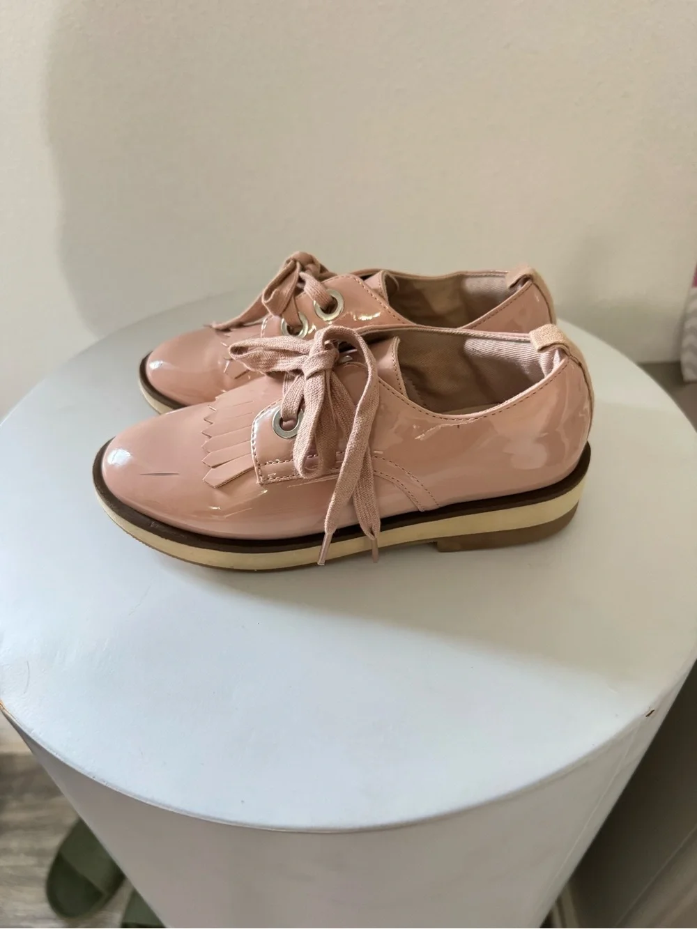 Zara Pink Patent Lace-Up Kiltie Oxfords for Kids